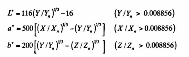L和色品坐標a、b的計算公式